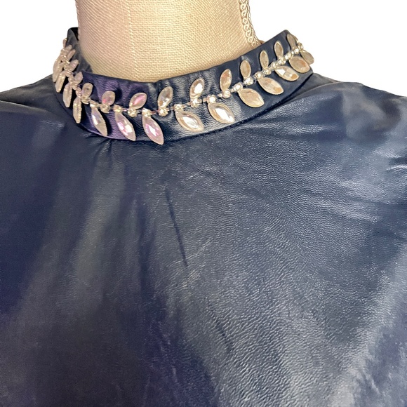 #A044  For Her NYC Royal Blue Faux Leather Top – Embellished Collar  Size M - Picture 4 of 10